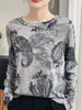 Camiseta Delgada de Manga Larga para Mujer de Principios de Otoño, Modelo Nuevo 26, Cuello Redondo, Estampada, Adelgazante, Top Versátil, Suéter Base de Punto Fino