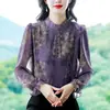 Tiro Real Moda de Lujo Ligero Camisa Estampada Floral para Mujer Verano Nueva Elegante Estilo Occidental Adelgazante Camisa de Manga Larga