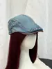 Sombrero de ala ancha estilo japonés para adelgazar la cara, estilo británico de verano, gorra de mezclilla vintage lavada tipo newsboy para mujer