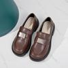 Sapatos Mocassins de Solado Grosso para Mulheres 2025 Primavera e Outono Novos Sapatos Pequenos de Couro que Aumentam a Altura Estilo Britânico Fechos Couro Genuíno Sapatos Plataforma Pretos