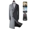 Abrigo de lana para hombre de otoño e invierno, gabardina larga de doble botonadura hasta la rodilla con forro desmontable de plumón de ganso