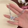 Colar Empilhado de Pérolas de Dupla Camada de Borboleta de Cristal Azul Colar Requintado Feminino Corrente de Clavícula de Luxo Leve