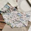 [80-120] 524 Seda de Hielo estampado lindo tiro bajo bolsa de ropa interior para mujer cadera con taladro ropa interior para mujer tiro bajo