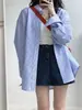 Camisa personalizable de manga larga para mujer, nuevo estilo de otoño, casual holgada estilo BF, chaqueta versátil a rayas de longitud media holgada para mujer