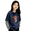 Camiseta de Manga Larga Nueva para Niñas 2026, Camiseta Base Holgada para Niños Mayores, Top de Algodón Puro Falso de Dos Piezas para Primavera y Otoño