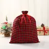 Bolsa de lino y poliéster con bolsillo a cuadros rojos y negros para Navidad, bolsa para guardar dulces y galletas, bolsa de regalo con cordón