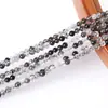 Contas Redondas de Cristal para Cabelo Preto Natural Atacado, Pequenas Contas de Arroz, Corrente Longa Semi-Acabada para Pulseiras, Colares, Acessórios de Joias DIY, Contas de 3mm