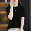 Camiseta de punto de manga corta con cuello redondo calado para mujer, prenda interior para Primavera y Otoño, nuevo chaleco fino holgado de media manga versátil adelgazante