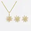 Conjunto de JoiasLuxuoso e Elegante Colar de Flor Margarida com Zircônia Completa para Mulheres, Corrente Versátil para Clavícula, Brincos de Latão