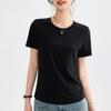 Camiseta Ligera de Tencel Lino Hombro Ancho Cuello Redondo Manga Corta para Mujer Color Sólido Simple Versátil Top Verano Mujer 1688