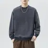 Roupas Masculinas Fengshe / Nova Primavera e Outono Jeans Tricotado Retrô Japonês Gola Lapela Manga Longa Desgastado Lavado Solto Moletom