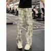 Calça masculina xadrez boca de sino estilo high street americano transfronteiriço, calça esportiva fina de secagem rápida para o verão, calça de perna reta estilosa e sofisticada