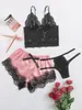 Lingerie sexy Europa e Estados Unidos explosões sexy alça de renda renda shorts roupa feminina três peças fonte atacado