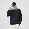 Camisa Gruesa Sudadera Falsa de Dos Piezas para Hombre Otoño y Primavera 2025 Nueva Chaqueta de Empalme de Alta Gama Holgada con Solapa de Manga Larga