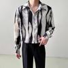 Estilo Pishuai verano seda de hielo fresca transpirable personalidad onda de agua moda Estampada Solapa manga corta holgada camisa de hombre