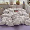 Juego de cuatro piezas con borde de gasa fruncida, juego de ropa de cama de gasa con burbujas estilo princesa castaña dulce, ropa de cama para el hogar para niñas