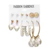 Set de Aretes de Aro con Perlas para Mujer Pendientes Geométricos Pendiente Círculo