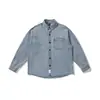 Yidao Vintage 2026 Outono Novo Camisa Masculina de Manga Longa em Jeans Lavado com Efeito Desgastado Simples Tendência Patchwork