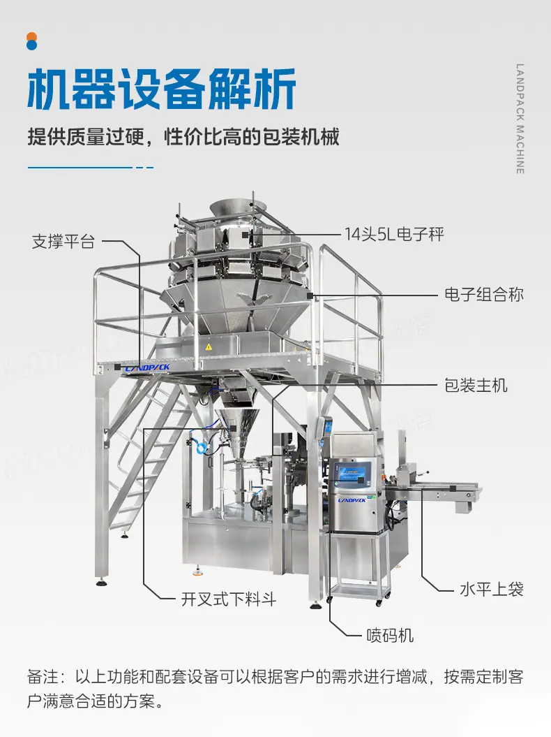 LD-8300A八工位给袋机(14头组合称+喷码打码机)+鱼