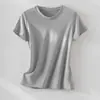 Camiseta de Verano Nuevo Estilo Cuello Redondo Manga Corta para Mujer, Estilo Básico, Transpirable Mezcla de Tencel Lino Algodón, Camiseta Versátil de Corte Ajustado para Capas