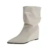 Botines retro de cuero plisado con tacón de cuña estilo francés para mujer, nuevos para otoño 2026, elegantes, ajustados, botines cortos de equitación