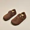 Moda Retro Primavera 2026 Sapatos Femininos Slip-On Redondos Estilo Birkenstock com Fivela de Cinto e Salto Oculto, Sapatos Casuais Versáteis