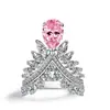 Nueva Entrada Joyería de Lujo Anillo Corona de Plumas Completamente Diamantado Forma de Pera Diamante de Alto Carbono Anillo de Diamante Alas de Ángel