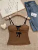 Camisola de Encaje Hueco con Lazo, Cuello en V, Dulce y Picante, Puramente Sexy, Sin Espalda, Adelgazante, Sin Mangas, Top Versátil