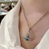 Collar con Colgante de Orbe de Vidrio de Saturno 3D Cadena para Suéter Lujo Ligero Nicho Cadena para Clavícula Versátil