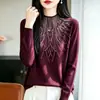 Suéter de Punto con Cuello Alto y Pedrería Estilo Lujo Ligero para Mujer Otoño Invierno Elegante Suéter de Punto Exquisito Versátil Adelgazante Capa Interior Capa Base