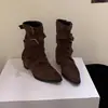 Diseño único, botas de punta con hebilla, nueva colección otoño 2026 para mujer, estilo retro, botas versátiles de media caña, botas adelgazantes