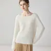 Estética básica, estilo suave, suéter 100% caxemira, blusa de tricô feminina com gola redonda e aplique, perfeita como camada base