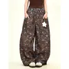 Colgante de Estrella Retro Americano Estampado de Leopardo Cimitarra Pantalones Casuales para Mujer Otoño e Invierno Holgados Silueta Bf Pantalones de Pierna Ancha Largos