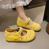 Verão 2026 Novos Sapatos Mary Jane Femininos Vazados Tecidos com Laço e Pérolas para Usar com Saia, Gentis e Elegantes