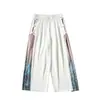 Pantalones Hanfu Antiguos para Hombre Verano Delgados Seda de Hielo Casual Pantalones Cortos Estilo Chino Estampados Costuras Colgante Pantalones