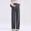 Pantalones de Pierna Ancha Jingqi para Maternidad Ropa de Abrigo Otoño e Invierno 2025 Nuevos Pantalones Cálidos de Terciopelo Pantalones No Elásticos para el Vientre Ropa de Maternidad
