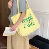 Bolsa de Lona Tipo Tote con Diseño de Letras para Mujer, Estilo Nuevo, Un Hombro, Verano Ins2026, Gran Capacidad, Para Viajar, Estilo Coreano