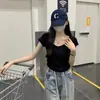 Camiseta feminina de verão, slim fit, ombro normal, gola quadrada, branca pura, fresca, puro desejo, algodão puro, manga curta, top curto, único, nicho