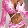Swimsuit Mulheres Ins Estilo Sexy Tie-Dye Biquíni Split Biquíni Quatro Peças Chiffon Blusa Férias Swimwear