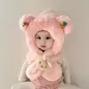 Nuevo Sombrero de Invierno 2025 para Niños Peluche Dibujos Animados Lindo Bebé Niño y Niña Bufanda con Forro Polar Sombrero Integrado con Protección para los Oídos