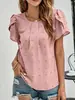 Camisa Bordada com Manga Bufante Estilo Europeu e Americano Transfronteiriça para Mulheres, Verão 2025, Caimento Solto, Elegante, Casual, Versátil, Gola Redonda, Manga Curta