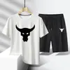 Roupa Esportiva Casual da Moda Masculina Secagem Rápida Tamanho Grande Conjunto de Duas Peças Verão Seda de Gelo Camiseta Shorts Venda Direta da Fábrica