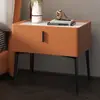 Mesa de noche de madera maciza de lujo minimalista moderno de piedra pizarra de alta gama, mini armario de noche creativo de cuero para dormitorio, completamente ensamblado