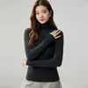 26 Otoño Invierno Nuevo Suéter de Cachemira 100% para Mujer Cuello Alto Color Sólido Canalé Ajustado de Punto Manga Larga Capa Base de Cachemira
