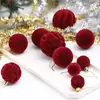 Bola Única Veludo Flocado Bola de Natal Bola Pendurada Decorações de Árvore de Natal Vermelho de Natal Acessórios Pingente de Ano Novo Acessórios