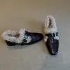 Nueva colección de invierno estilo coreano: zapatos individuales pequeños de punta cuadrada, tacón grueso, peludos, retro y versátiles, cálidos y forrados de felpa, mocasines pequeños de piel para mujer