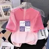 Camiseta Infantil de Verão com Estampa Degradê, Manga Curta Estilo Coreano, Modelo Soltinho, Versátil, Tendência