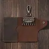 Bolsa para Llaves del Hogar de Cuero Crazy Horse Unisex Hebilla para Colgar en la Cintura Portatarjetas Almacenamiento de Llaves Integrado Cubierta de Cuero de Vaca