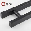 Manija de puerta de acero inoxidable manija de puerta de vidrio de oficina reposabrazos de puerta corredera de baño tubo cuadrado manija negra mate