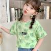 Camiseta de Manga Curta para Meninas 2026 Novo Modelo Camiseta de Meia-Manga Infantil para Crianças Maiores Roupa de Verão Top de Verão para Meninas Tendência